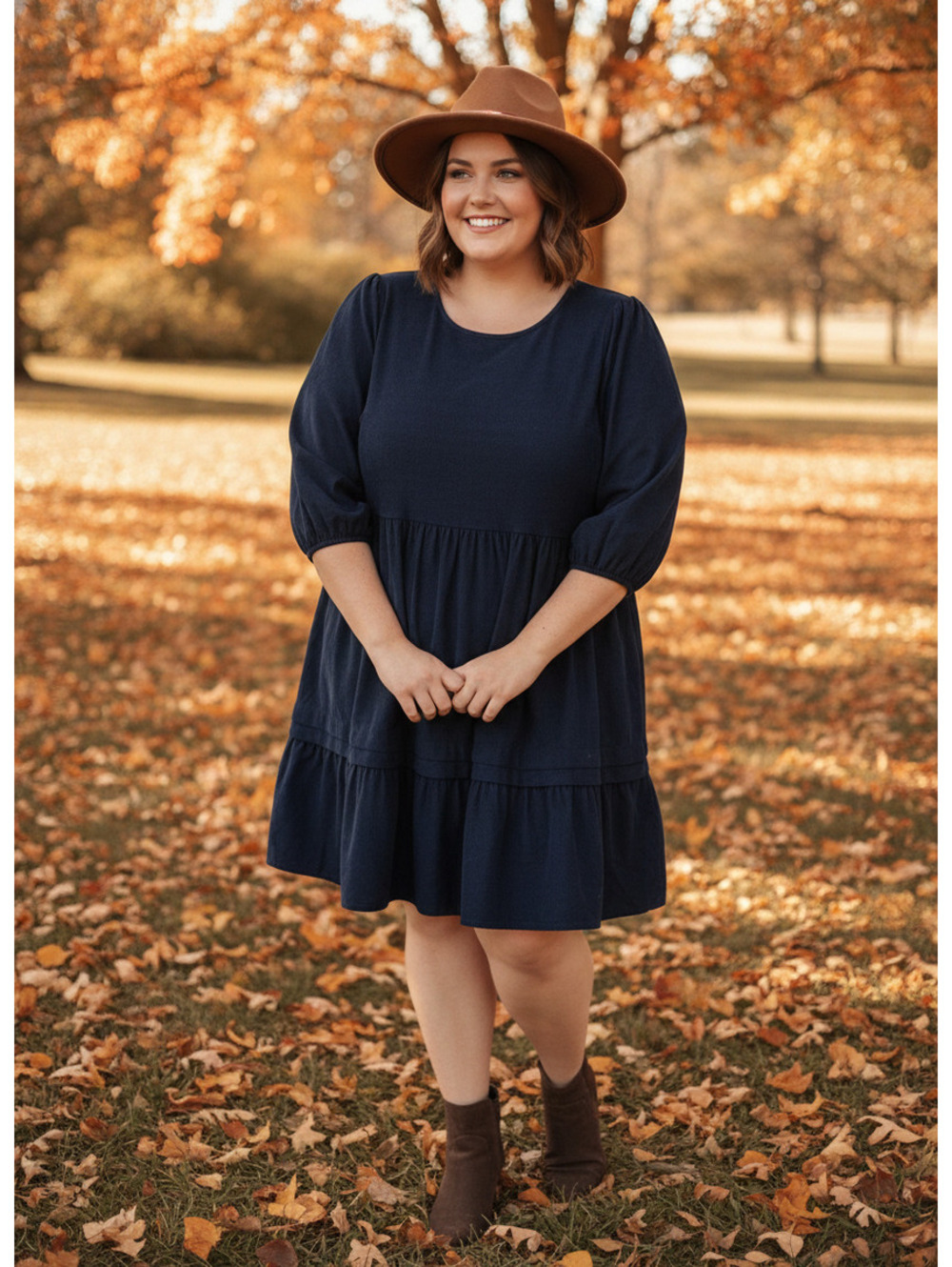 Time and Tru Women's Navy Blue Corduroy Tiered Dress XL (16-18)